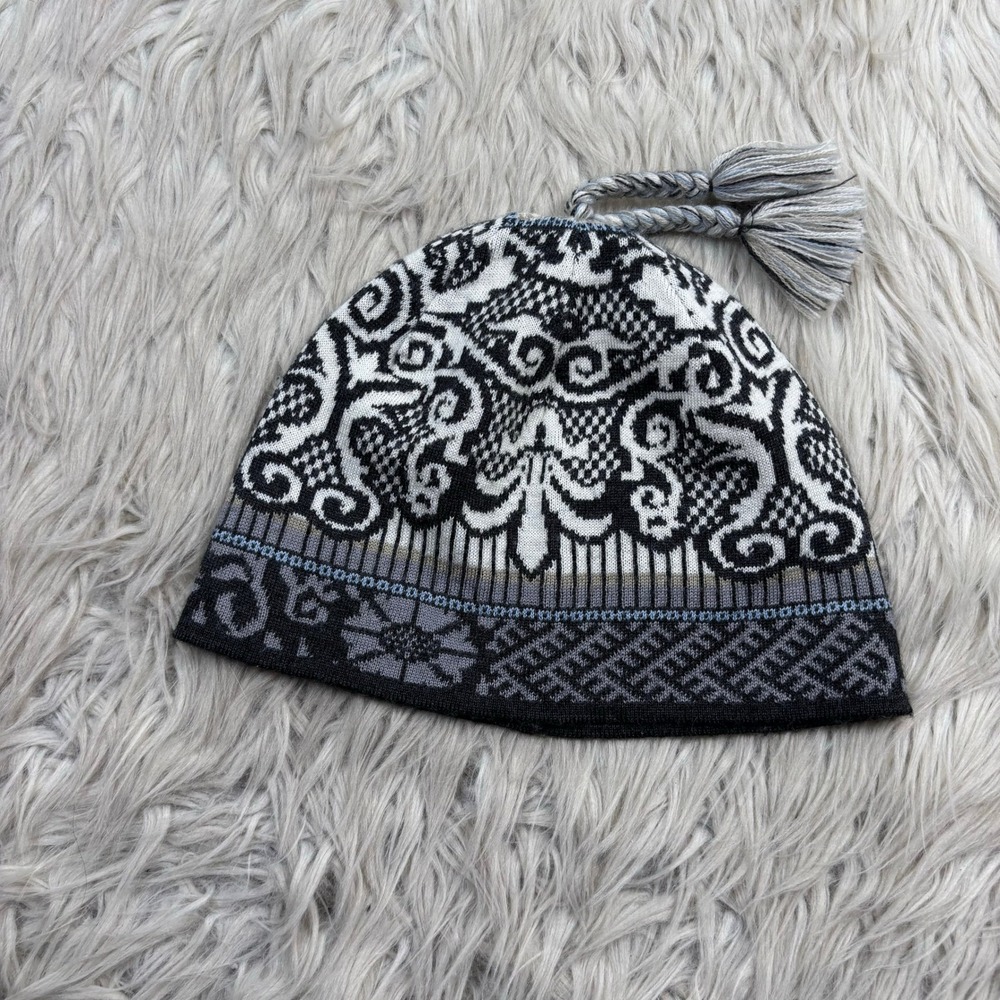 Icelandic Designs Women's OS Fair Isle Beanie Skull Cap Braided Tassel Wool